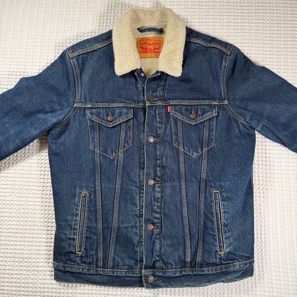 Levi’s Sherpa Lined Denim Trucker Jacket Men’s Large - Picture 2 of 10